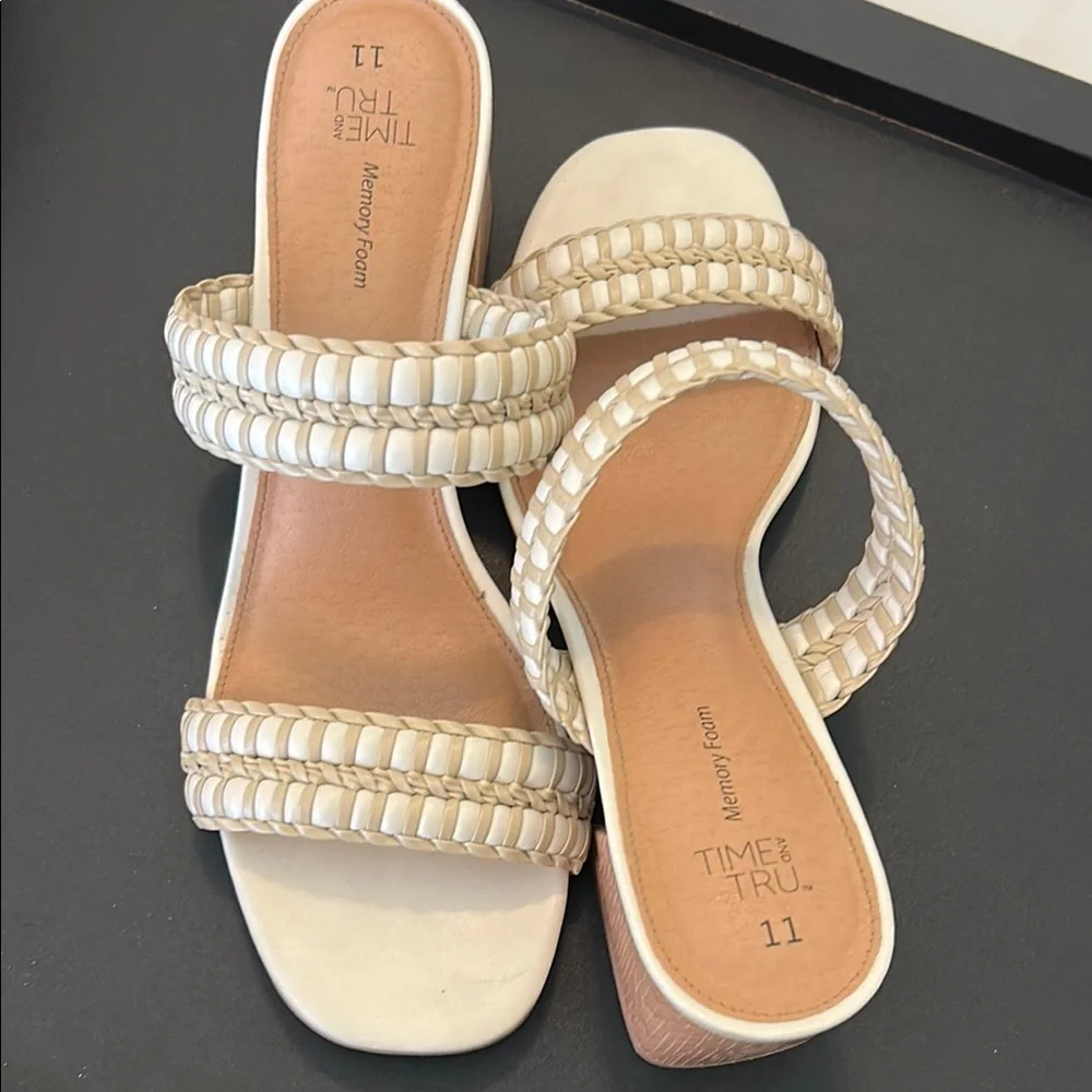 Time and Tru Women's Dual Strap Sandals - Tan and Cream - Picture 5 of 10